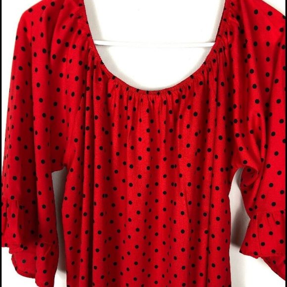 PEACH LOVE RED POLKA DOT TUNIC TOP RUFFLES - Picture 6 of 6